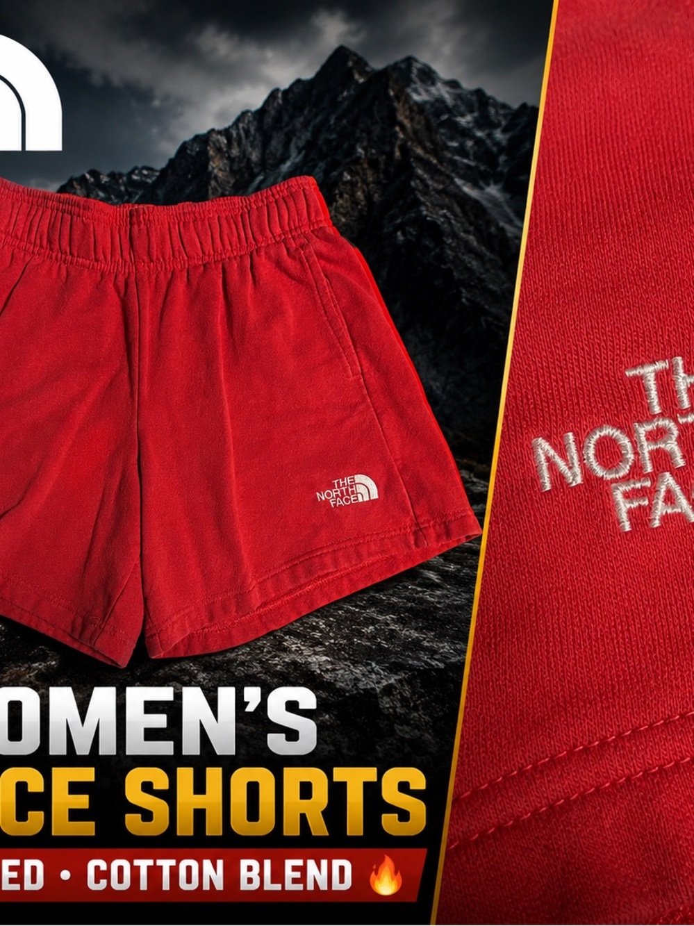 The North Face Women's Red Athletic Cotton-Blend Shorts